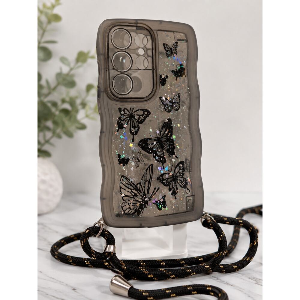 Samsung Galaxy S23 Ultra Crossbody Case Strap Butterfly Shockproof Cover